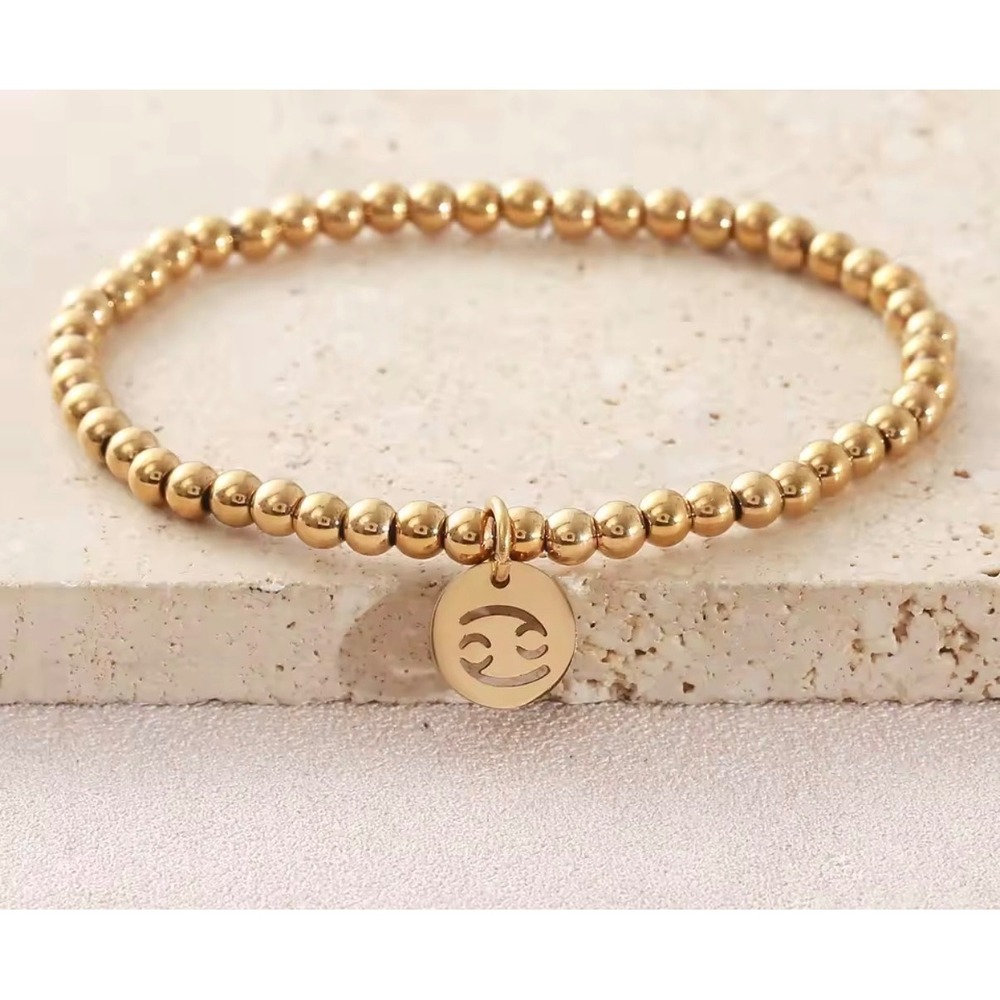 14k Gold plated Cancer Zodiac Sign Beaded Stretch Astrology water resistant